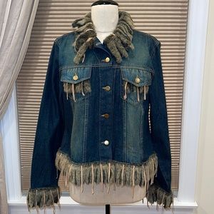NWT Moka Faux Fur and Sueded Fringe Denim Jacket